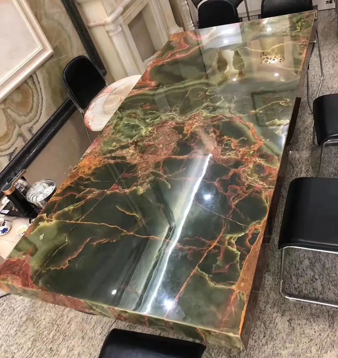 Onyx vert Offre Spéciale Pakistan Iran Onyx vert marbre pierre dalle veine rouge Marmor Onyx marbre pour extérieurs