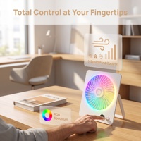 Nouveau ventilateur de bureau RGB rechargeable 2000 mAh, ultra-fin, grand flux d'air, faible bruit, portable, pour le camping, le bureau et les voyages