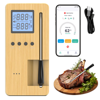Termometer Daging Digital Layar Besar Nirkabel dengan Aplikasi Pintar, Tampilan Aplikasi, Alas Kayu Oven, 0-100 ° Baterai C