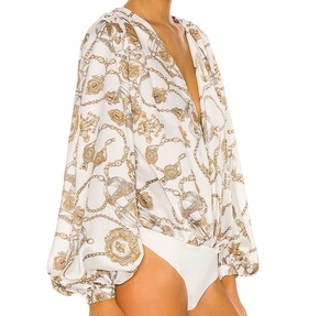 Blusa de Gasa para Mujer, Camisa de Verano, Estampado Dorado de Moda, Cadena, Body Blanco de Manga Larga, Blusa <span class=keywords><strong>con</strong></span> Cadena - Product Image 3