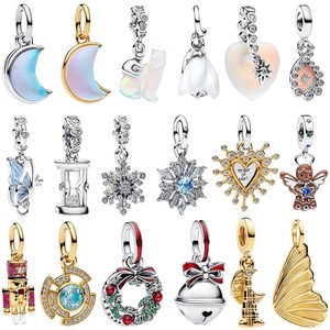 Pendentif <span class=keywords><strong>de</strong></span> Noël en argent sterling 925, boucles d'oreilles flocon <span class=keywords><strong>de</strong></span> neige, perles adaptées aux bracelets, colliers, bijoux, cadeaux DIY - Product Image 3