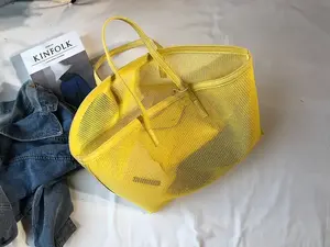 Bolsos de playa de malla de moda de gran capacidad, bolsos de mano para mujer, bolsos de compras - Product Image 3