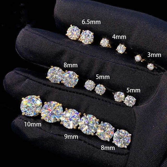 Aretes D VVS Moissanite Earrings Screw Back Round Cut 4 Prong Stud 925 Sterling Silver Hip Hop Earring for Men and Women