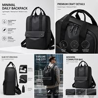 Sac à dos unisexe SmartBag avec chargement USB, antivol, imperméable, fermeture éclair géométrique, en polyester Oxford, pour ordinateur portable 15,6 pouces Pro M1/M2