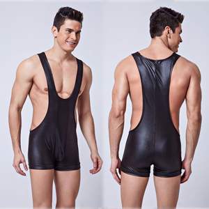 Lencería Erótica y Sexy para Hombre, Mono de Lucha Libre de Cuero PU, Talla Grande, Ropa Interior Gay - Product Image 3