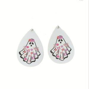 Boucles d'oreilles pendantes en cuir motif Tsunami Cartoon, fantôme et citrouille d'Halloween pour femme, bijoux de fête - Product Image 5