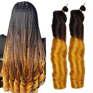 Venta al por mayor de fibra sintética dorada trenzas de ganchillo pelo espiral español rizo trenzas extensiones de pelo rizado francés pelo para trenzas - Product Image 1