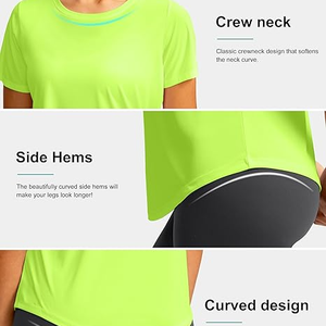 Breathable Women Regular Fit Yoga Workout Top Pilates Running Fitness Stretchy Quick Dry Applique Printed Washed Neck Short - Product Image 4