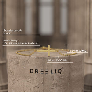 Bracelet en or blanc massif 14 carats avec croix latérale pour femme, bijou minimaliste avec chaîne à maillons en croix horizontale, délicat et religieux - Product Image 6