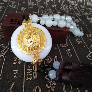 Pendentif Shuai Shun en jade incrusté d'or, style Président Mao, ornement de voiture pour rétroviseur, décoration en résine de style chinois - Product Image 1