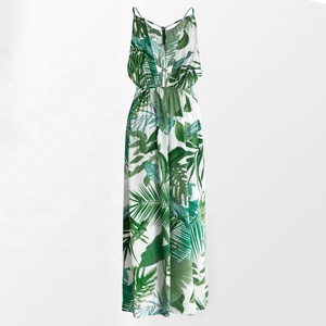 À la mode feuille impression découpe hors épaule Floral plage vacances Maxi longue <span class=keywords><strong>robe</strong></span> femmes plage porter <span class=keywords><strong>robe</strong></span> longue hawaïenne - Product Image 4