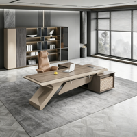 Bureau de direction moderne de luxe avec armoire latérale, table d'ordinateur en bois en forme de L pour PDG et managers