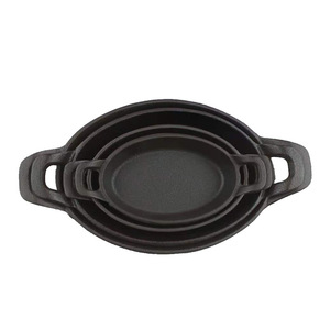Cast Iron Teppanyaki Oval Grill Pan Double Handled Flat Bottom Durable Frying Pan For Steak Fish Cheese Grilling - Product Image 3