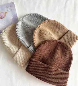 High Quality Cashmere Knitted Ribbed Bulk Beanie Plain Winter Hat Short Type For Men Unisex