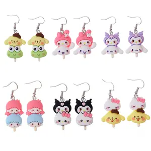 Creative Cartoon Sanrio Kouromi Hello Kitty Cinnamoroll Hook Earrings for Girls Resin Animal Earring Gift Party Jewelry