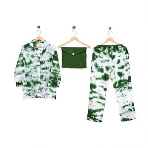 Indian Handmade 100% Cotton Pajama Set Soft Comfortable Breathable Quick-Dry Tie Dye Sleepwear for Home for Summer Autumn Spring - Product Image 1