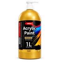 Peinture acrylique dorée 1L avec pompe à pression - Fluide, non toxique, brillance métallique intense, emballée individuellement