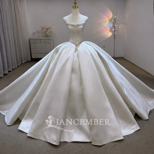 Lsjj171 Elegante Vestido de Novia de Gala Largo hasta el Suelo con Cintura Estilo Vichy y Adorno de Perlas y Cristales, Estilo Bohemio, para Novias de Palacio - Product Image 4