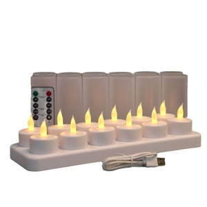 Velas de luz de té LED sin llama parpadeantes con estación de carga, vela LED recargable, 12 unidades - Product Image 1