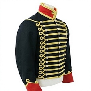 Men's Napoleonic Historical Uniform Coat Black <b>Red</b> Corded Button Front Winter Costume Tunic <b>Jacket</b> - Product Image 3