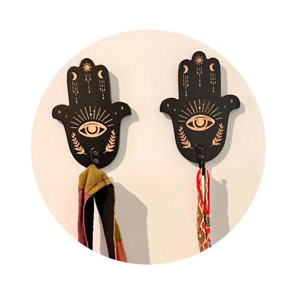 Ручной держатель для ключей Hamsa, деревянный настенный крючок с изображением злых глаз, Декоративная вешалка для комнаты
