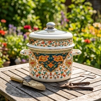 Grande cocotte classique en émail de porcelaine écologique, résistante à la chaleur, compatible four, facile à nettoyer, multi-usages pour le camping