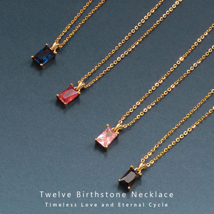 Collar con Colgante Rectangular de 12 Piedras de Nacimiento Chapado en Oro sobre Cobre, Joyería Minimalista con Piedras Preciosas para Mujer - Product Image 1