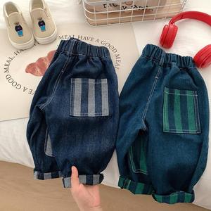 Pantalones <span class=keywords><strong>vaqueros</strong></span> de mezclilla de alta calidad <span class=keywords><strong>para</strong></span> bebé Unisex primavera nuevas mallas casuales <span class=keywords><strong>para</strong></span> niños diseño de rayas impresas ropa de bebé con estilo - Product Image 2