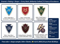 Maßgefertigtes Shibo-Schild-Emblem aus Hartemaille für Blau-Gold-Plattiertes T-Buchstaben-Abzeichen Antikes Organisations-Gedenkmetall-Emblem