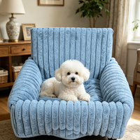 Coussin pour chien en polaire chaud d'hiver pour animaux de compagnie de taille moyenne à grande, housse amovible lavable, orthopédique, 600 g/m², fourrure de lapin rayée