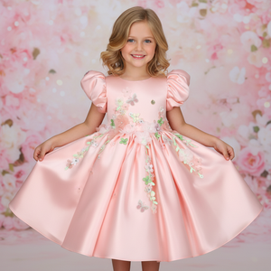 Vestido de Princesa de Lujo Personalizado para Niña 2025 Vestido de <span class=keywords><strong>Boda</strong></span> para Niños Fiesta Niña de las Flores Apliques Hechos a Mano Manga Corta para Fiesta - Product Image 4
