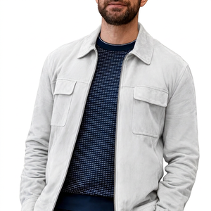 Men's Blue <b>Suede</b> Shirt <b>Jacket</b> With Pockets Turn-down Collar Zipper Closure Workwear Style Autumn Wear Wholesale OEM service - Product Image 2