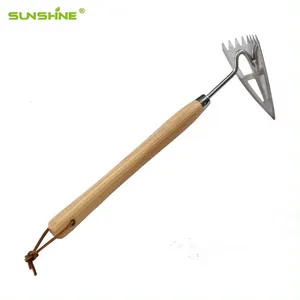 Sunshine - Pá de mão para expelir ervas daninhas, ferramenta de jardim com cabo de madeira, exaustor de aço e cinzas, ferramenta de jardim para jardim