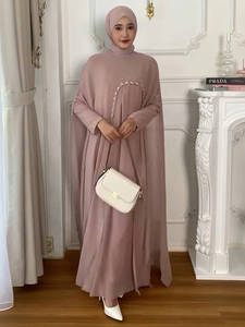 Vestido Abaya Mexizo Primavera Verano, Transpirable, Elegante, <span class=keywords><strong>de</strong></span> Poliéster, con Detalles <span class=keywords><strong>de</strong></span> Cuentas Opulentos, Vestido Largo Modesto y Lujoso para Mujeres Islámicas - Product Image 1
