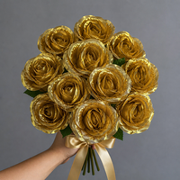 Großhandel Metallisch Gold Silber Rose Einzelstiel 45cm Seiden-Kunstblume 7cm Blütenkopf Handgefertigt Hochzeit Weihnachten Heim-Deko Großpackung