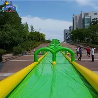 लंबी मजेदार ग्रीन 2 लेन 1000ft inflatable मनोरंजक पार्क पर्ची n स्लाइड, पीवीसी स्लाइड शहर, टीयूवी OEM निर्माता