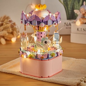 Caja de Música con Diseño de Rueda de la Fortuna, Carrusel 3D y Pabellón de Flores, Regalo para Niñas Pequeñas, Bloques de Construcción Decorativos - Product Image 2