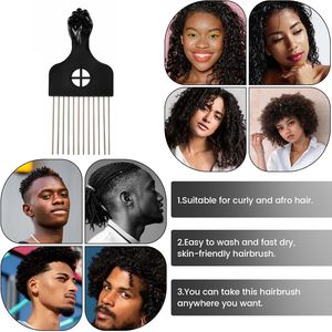 Oferta Especial: Peine Afro Clásico Negro Resistente al Calor con Dientes Anchos, Horquillas de Metal de Acero Inoxidable y Mango de Plástico, con Logotipo Personalizado - Product Image 4