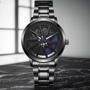 Montre de luxe pour homme style voiture de sport, étanche, bracelet en acier inoxydable, aiguilles lumineuses, cadran 3D creux rotatif, bonne chance avec le temps - Product Image 3