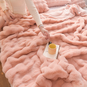 Mùa Đông Tốt Nhất Bán Dày Hai Lớp Sofa Ghế Lông Cừu Bubbly Thỏ Giả Lông Thú Ấm Thở Ném Chăn - Product Image 6