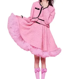 2024 New Spring Girls Pink Puff Dress Suit Sweet Little Girl Princess Dress Suit For 4-12T