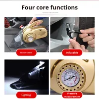 Pompe à air électrique portative 4-en-1 puissante 12V avec aspirateur et éclairage LED pour voiture et mesure de pression