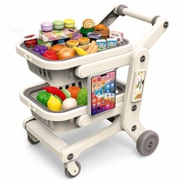 Chariot de courses à double couche avec roues universelles, support pour tablette tactile et 34 accessoires alimentaires, gris, vente en gros