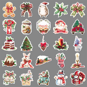50 feuilles d'autocollants de Noël vintage en aquarelle, décorations de Noël élégantes, autocollants imperméables pour téléphones, ordinateurs portables et tablettes - Product Image 3