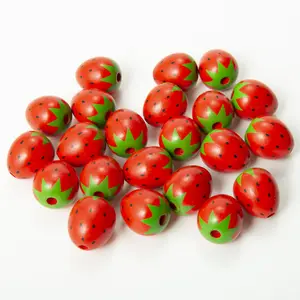 高品质可爱DIY木制草莓形穿线珠子玩具儿童配件木制益智手工珠子玩具