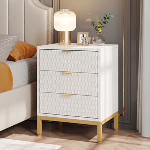 Table de Chevet en Bois Style Européen Minimaliste Moderne, Meuble de Chambre de Luxe à 3 Tiroirs pour Appartement et Hôtel - Product Image 1