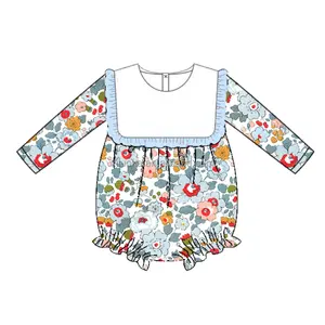 hot sale christmas casual style floral custom new born baby long sleeve romper