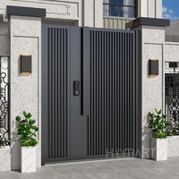 Europese Luxe Villa Dubbele Residentiële Glijdende Oprit Poort Moderne Zwarte Automatische Ingang Smeedijzeren Aluminium Duurzaam