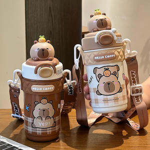 Bouteille d'eau isotherme pour enfants Hello Cappy en acier inoxydable 316 avec paille et motif ours, idéale pour l'école et compatible avec les sacs à dos - Product Image 5