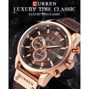 Montres pour hommes de luxe en gros pour le dropshipping, avec calendrier, chronographe à quartz et bracelet en cuir - Product Image 2